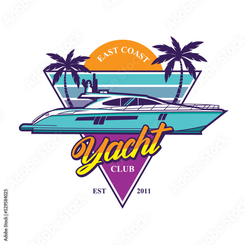 Yacht boat vector illustration in retro pop color design, perfect for club logo and tshirt design