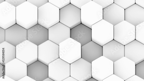 Abstract 3D geometric background, white grey hexagons shapes, honeycomb pattern illustration.