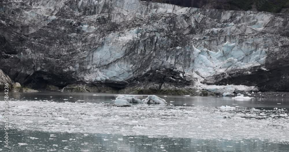 Margerie Glacier Glacier Bay Alaska creek under ice. Glacier Bay National Park and Preserve is an American national park. Alaska near Canada. Protected tourism destination accessible boat by sea. Margerie Glacier Glacier Bay Alaska creek under ice. Glacier Bay National Park and Preserve is an American national park. Alaska near Canada. Protected tourism destination accessible boat by sea.