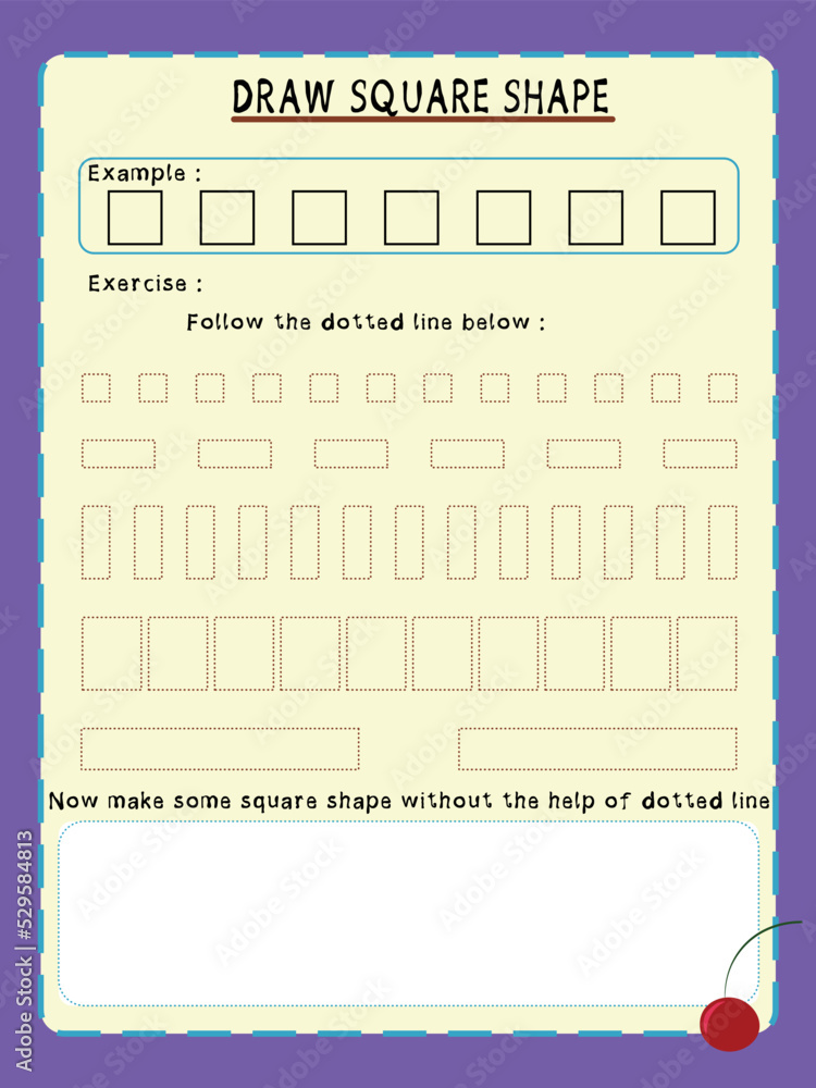 handwriting practice kids activity sheet how to draw square shape in ...