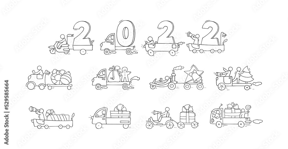 2022 New Year icons set, Christmas symbols