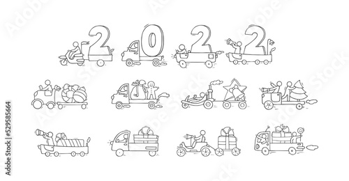 2022 New Year icons set, Christmas symbols