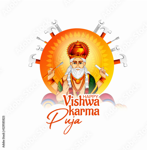 illustration of Vishwakarma puja (Vishwakarma Jayanti) is a day of celebration for Vishwakarma Hindu
 god vishwakarma puja celebration background photo