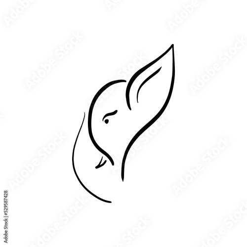 Lord Ganesha Line art logo icon vector illustration. Hindu festival, Wedding card, invite, anniversary, auspicious occasion. Hand drawn isolated symbol, sign, motif. Traditional India culture Graphic
