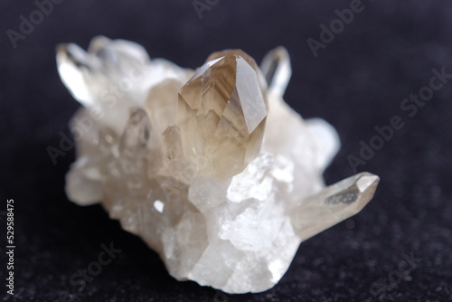 Quartz crystal. Rock crystal druse. Crystal smoky quartz (rauchtopaz)