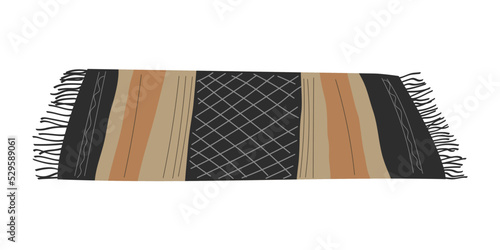 Striped rug floor covering isolated on white. Vector retro mat, carpet thick woven material, interior design element flat design illustration