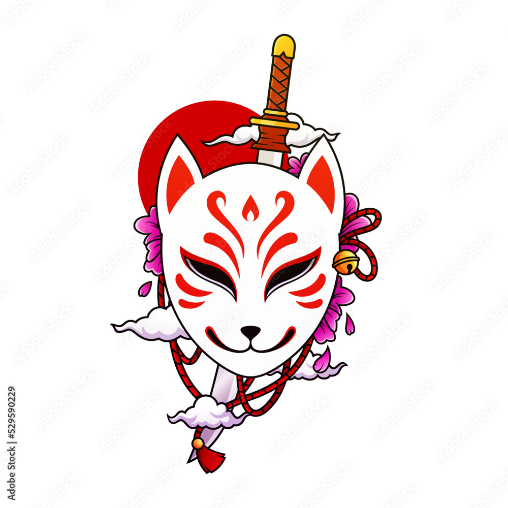 Japanese kitsune fox mask vector Stock Vector | Adobe Stock