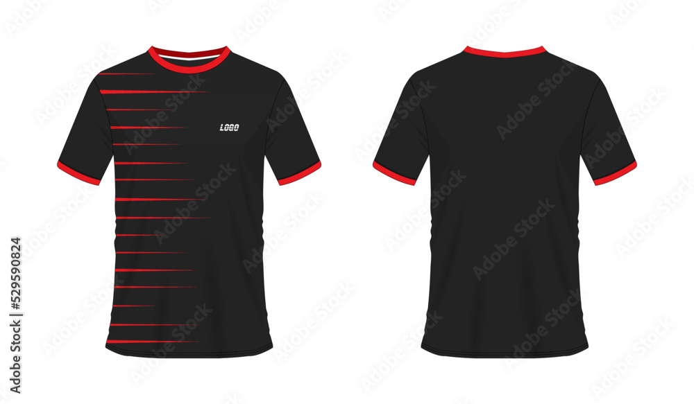 T-shirt red and black soccer or football template for team club on white background. Jersey sport, vector illustration eps 10. T-shirt red and black soccer or football template for team club on white background. Jersey sport, vector illustration eps 10.