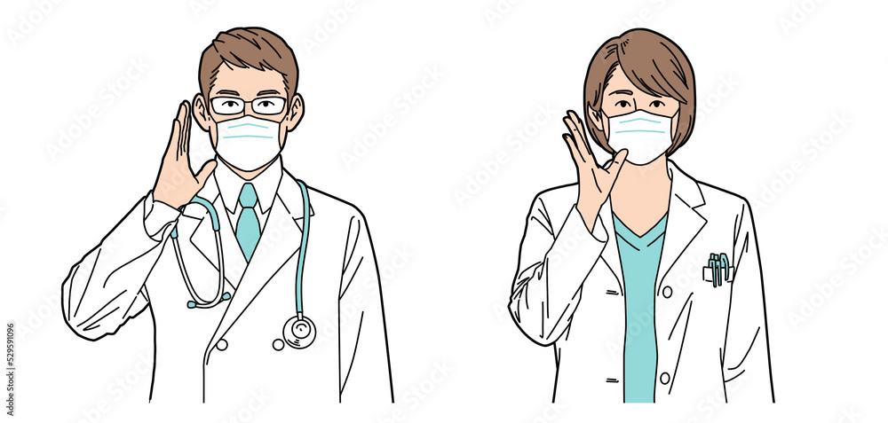 人物イラスト 医師 男女 正面 マスクあり