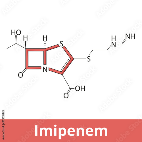 Imipenem. Intravenous β-lactam antibiotic, resistant to the β-lactamase enzymes produced by many multiple drug-resistant gram-negative bacteria. Chemical structure.
