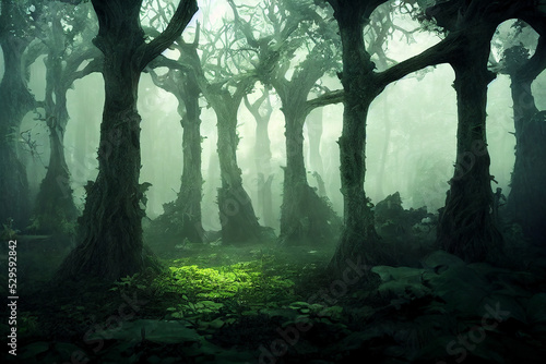 Creepy forest with fog © Grafvision