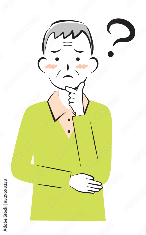 悩んでいる私服の高齢の男性　3c