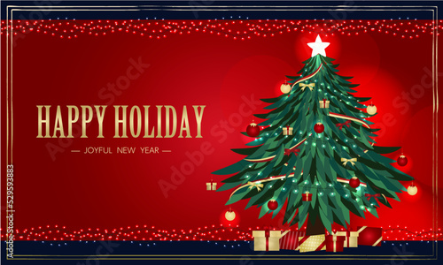 christmas card with christmas tree and present