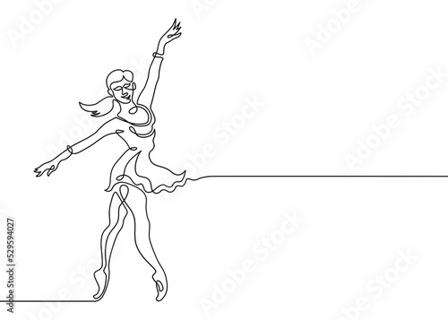 One Line Drawing or Continuous Line Art of a Ballet Dancer. One continuous line.One continuous line is drawn on a white background.