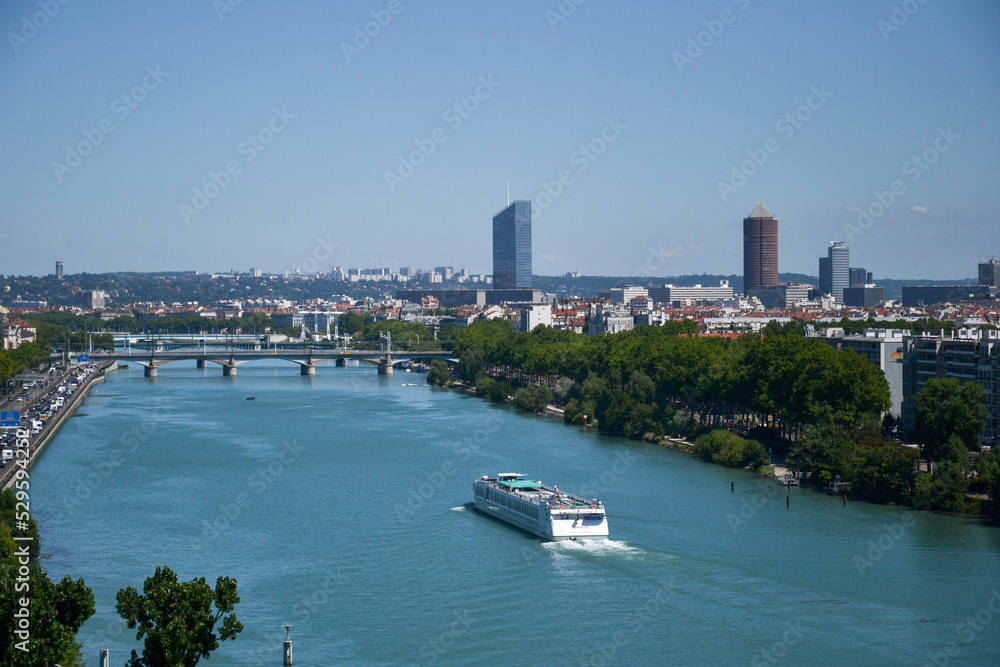 Naklejka premium The Rhône river and the city of Lyon