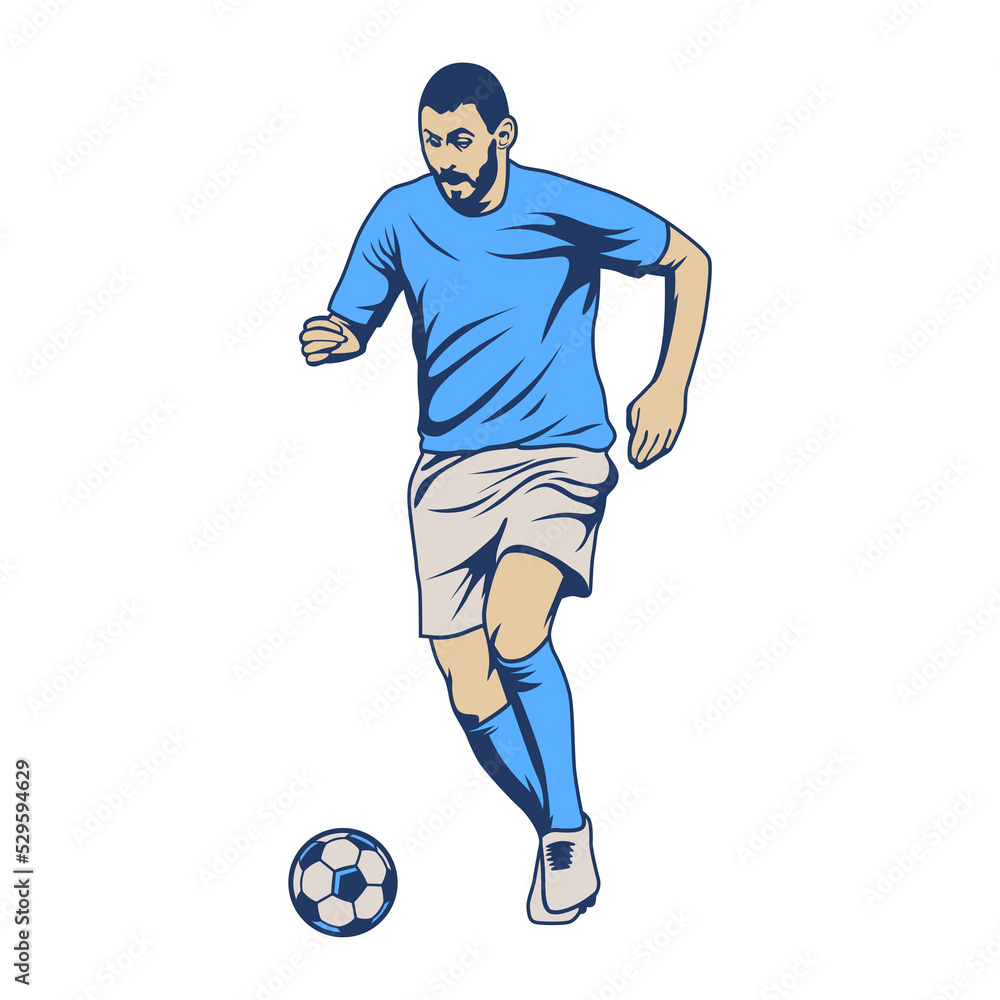 Football and soccer player isolated. Soccer player illustration football players kick and dribble.