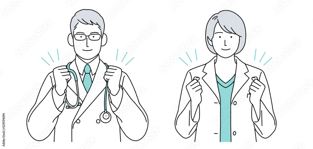 人物イラスト 医師 男女 正面 シンプル