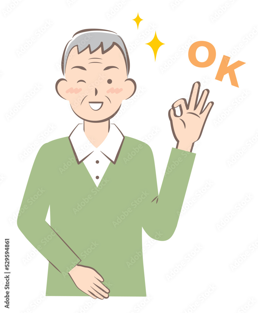 OKサインを出す私服の高齢の男性 OKサインを出す私服の高齢の男性
