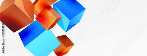 3d vector abstract background. Flying cubes composition. Trendy techno business template for wallpaper, banner, background or landing