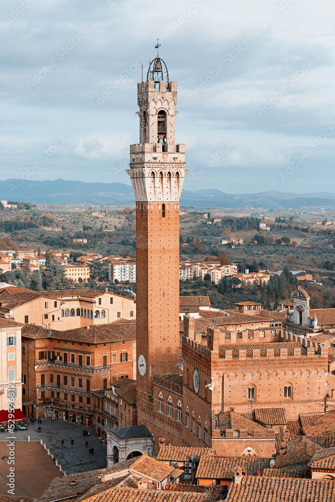 View of the Torre del Manja tower. Siena. Italy