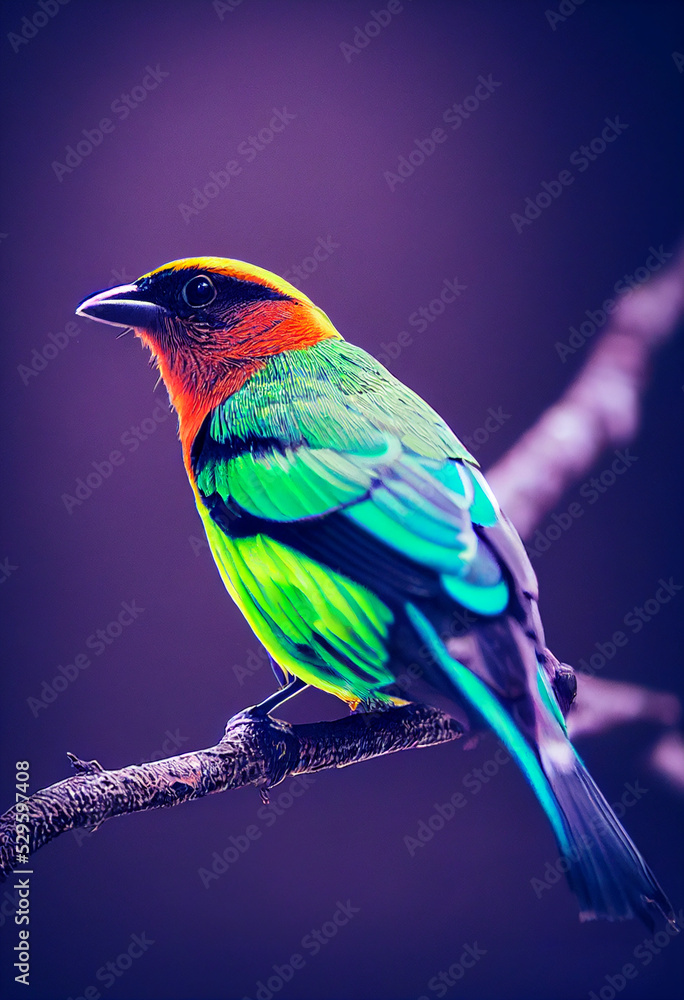 Obraz premium 3d illustration of stunning realistic tanager bird on beautiful background