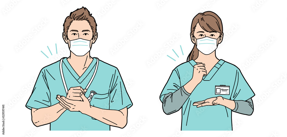 人物イラスト 看護師 男女 正面 マスクあり 人物イラスト 看護師 男女 正面 マスクあり