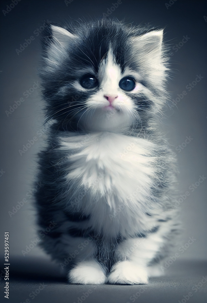 3d illustration of cute adorable kitten portrait with studio lighting plain background
