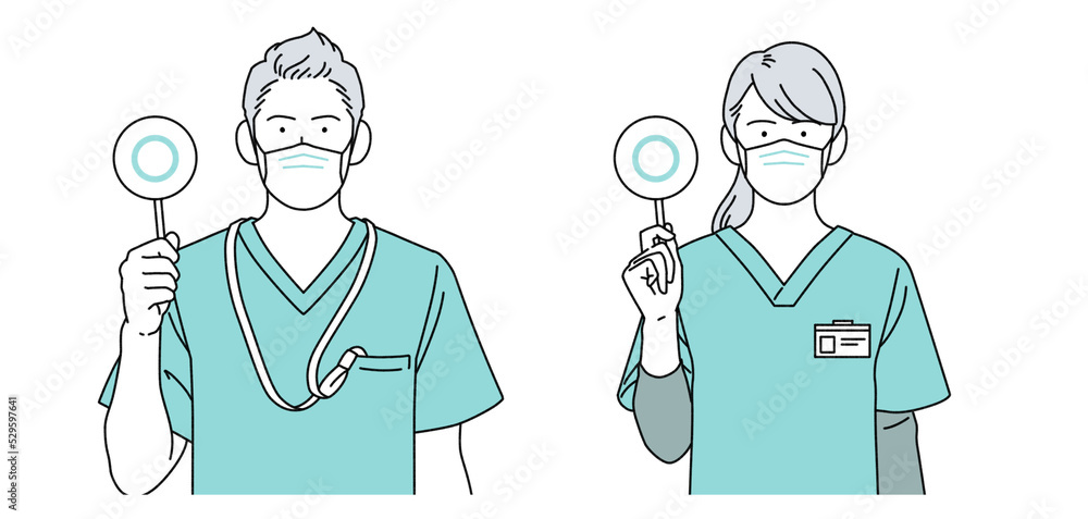 人物イラスト 看護師 男女 正面 マスクあり