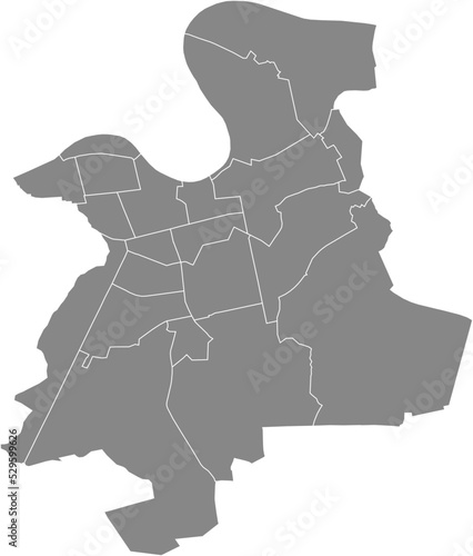 Gray flat blank vector administrative map of OFFENBACH AM MAIN  GERMANY with black border lines of its districts