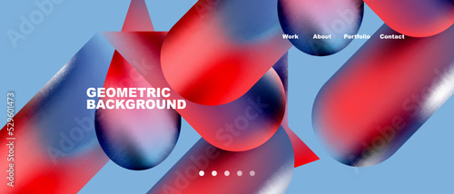 Glassmorphism landing page background template. Colorful glass shapes with metallic effect abstract composition for wallpaper, banner, background