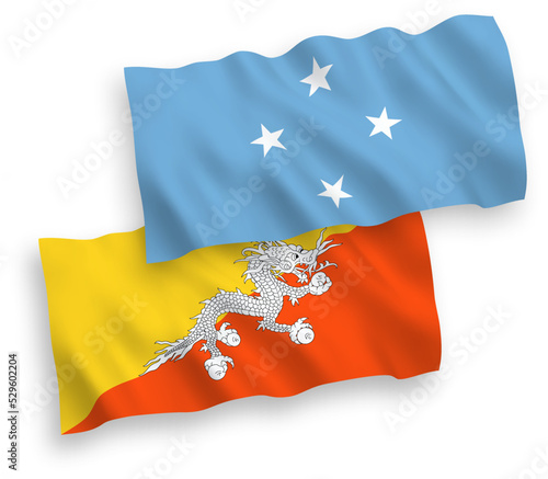 Flags of Federated States of Micronesia and Kingdom of Bhutan on a white background