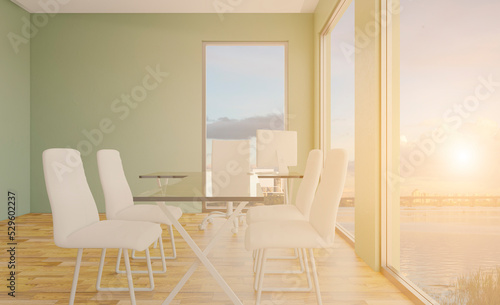 Modern office building interior. 3D rendering.. Sunset. © COK House
