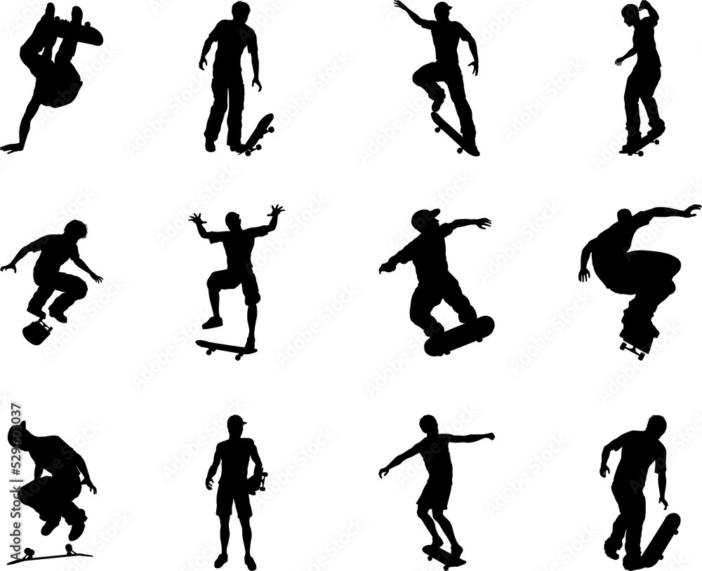 Skateboarder silhouette outlines Skateboarder silhouette outlines