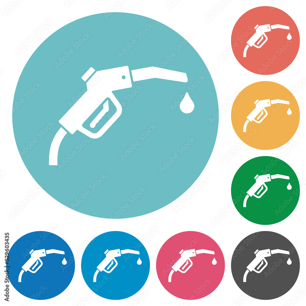Gasoline pump fuel nozzle solid flat round icons Gasoline pump fuel nozzle solid flat round icons