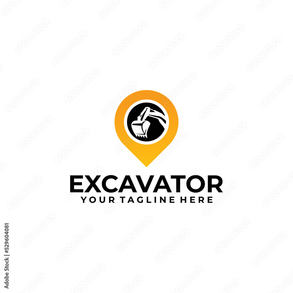 excavator logo concept, pin excavator design template excavator logo concept, pin excavator design template