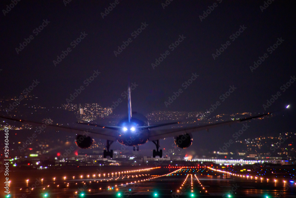 夜の飛行機のランディング 夜の飛行機のランディング
