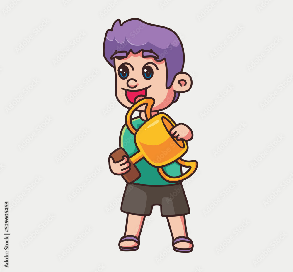 cute children bring a trophy. Isolated cartoon person illustration. Flat Style Sticker element vector cute children bring a trophy. Isolated cartoon person illustration. Flat Style Sticker element vector