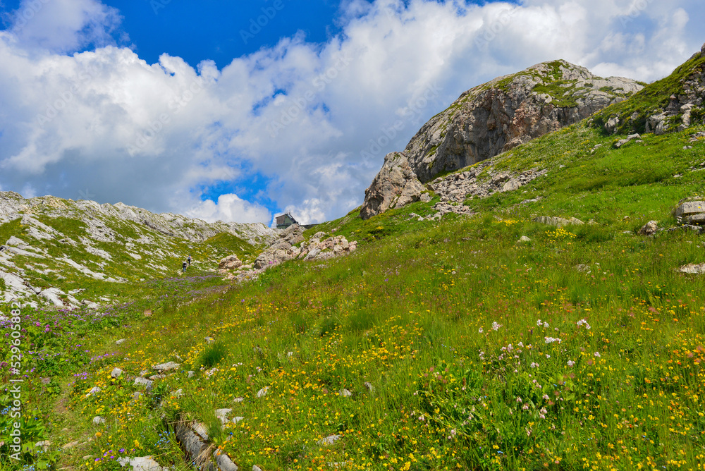 Fototapeta premium Der Geoweg am Rüfikopf in den Lechtaler Alpen, Österreich 