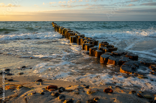 Buhnen im Abendlicht an der Ostsee