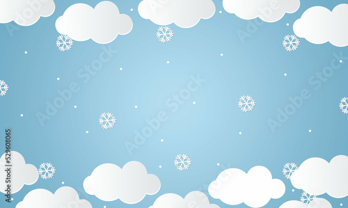 poster banner with winter festive decoration background with cloud snow paper style