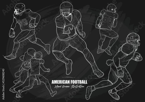 American football players hand drawn on chalkboard. sport vector illustration.