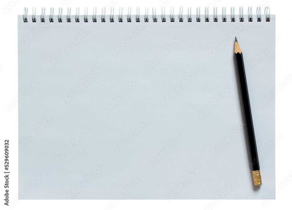 blank white spiral notebook and pencil isolated with clipping path for mockup blank white spiral notebook and pencil isolated with clipping path for mockup