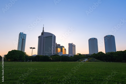 千葉市美浜区 夕暮れの幕張新都心の高層ビル群 幕張海浜公園から © 健太 上田