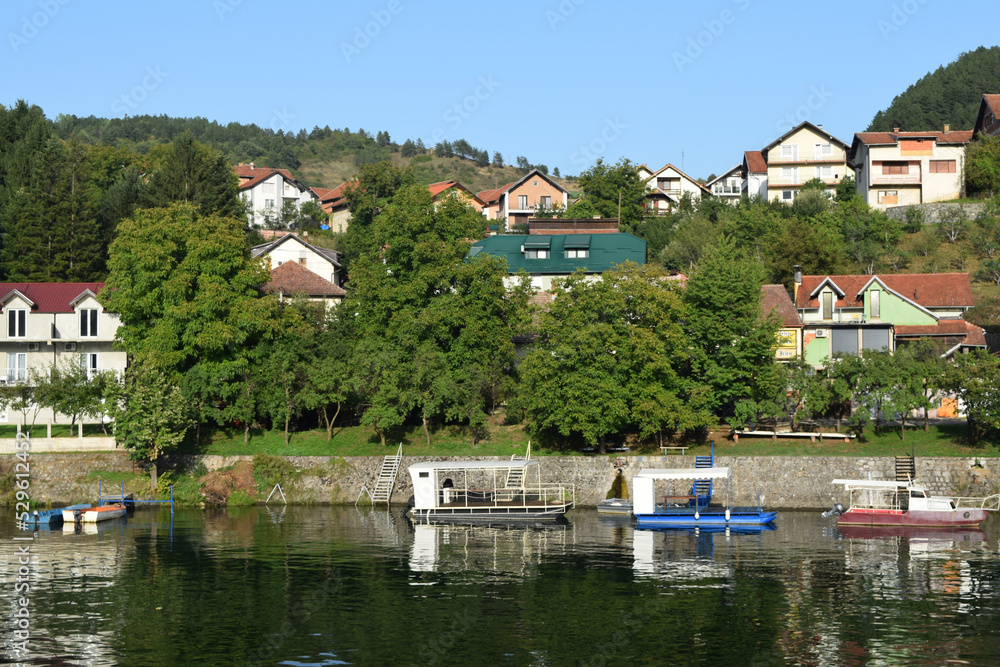 Fototapeta premium view of the city of Visegrad in Bosnia and Herzegovina and the Drina River