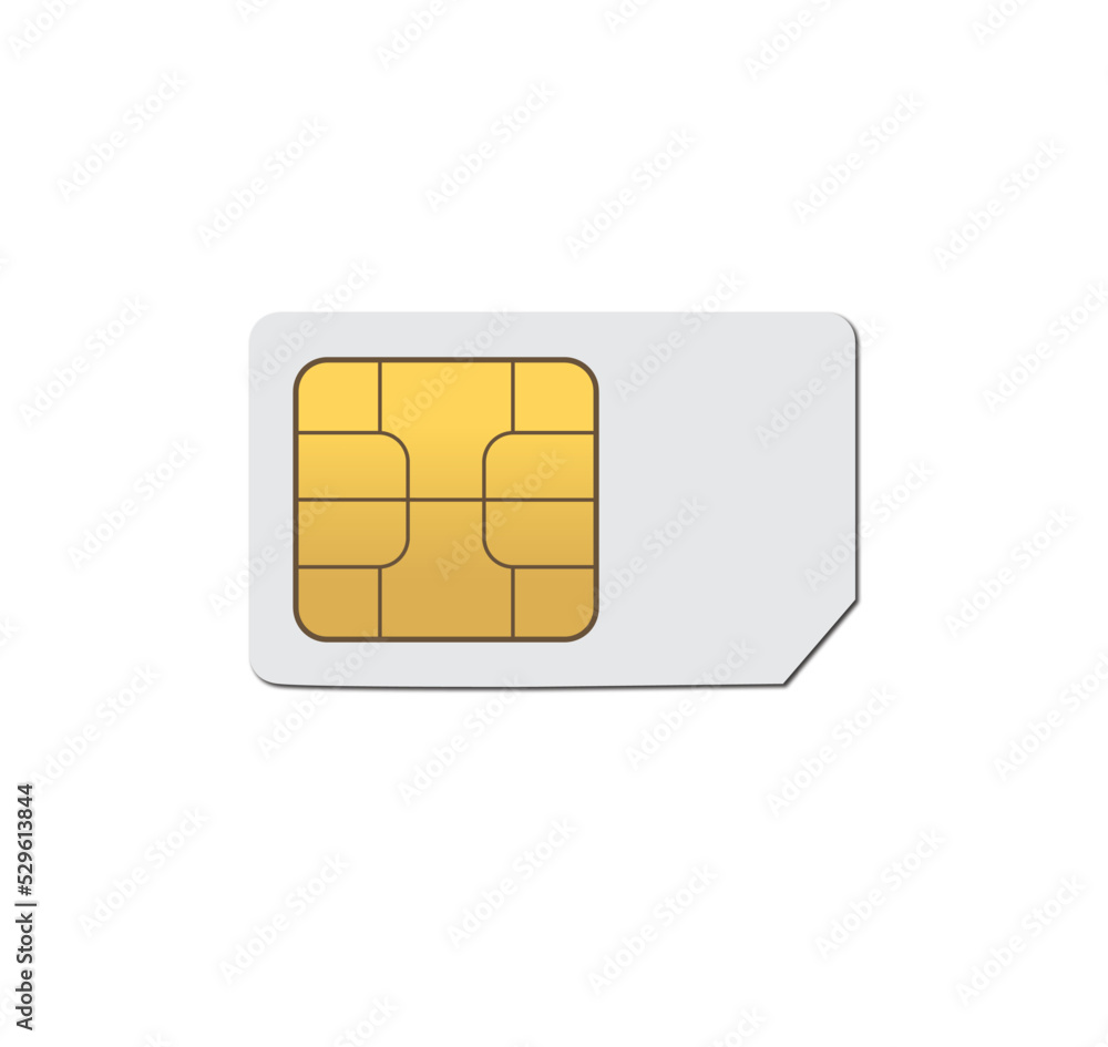 Sim card object realistic vector icon. Phone sim card chip isolated on white background. Sim card object realistic vector icon. Phone sim card chip isolated on white background.
