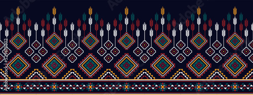 Pixel ikat ethnic seamless pattern decoration design. Aztec fabric carpet boho mandalas textile decor wallpaper. Tribal native motif flower traditional embroidery vector illustrated background 