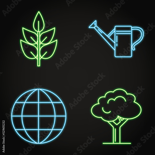 Ecology and nature care neon icon set