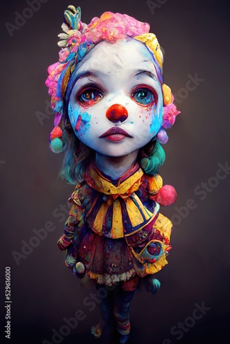 Portrait of a beautiful clown girl, 3d render Fototapeta