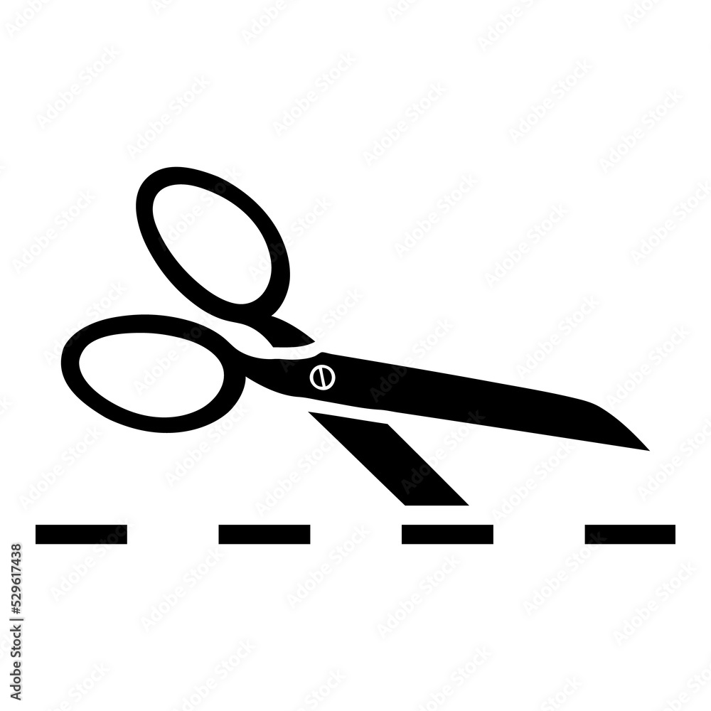 Fototapeta premium Silueta de tijera con línea de corte aislada