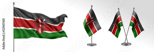 Set of Kenya waving flag on isolated background vector illustration